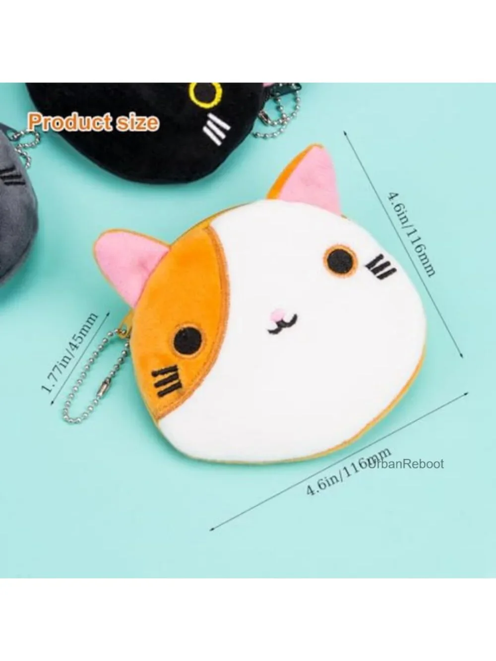 Plush Cat Coin Purse Set with Zipper Small Change Wallet for Women